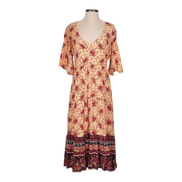 Faithful The Brand Anthropologie S Boho Melia Floral Print Midi Dress Peach Rose - Picture 1 of 9